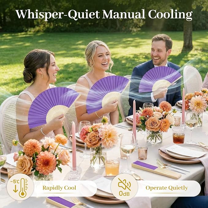 JOHOUSE 12 PCS Purple Paper Fans Handheld, 8.3 Inch Foldable Hand Fan | Purple - Image 6
