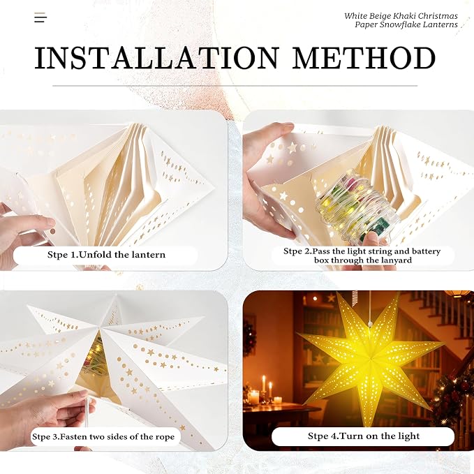 Large Paper Star Lanterns with Lights, 3D 7 Pointed Christmas Paper Lanterns - Image 5