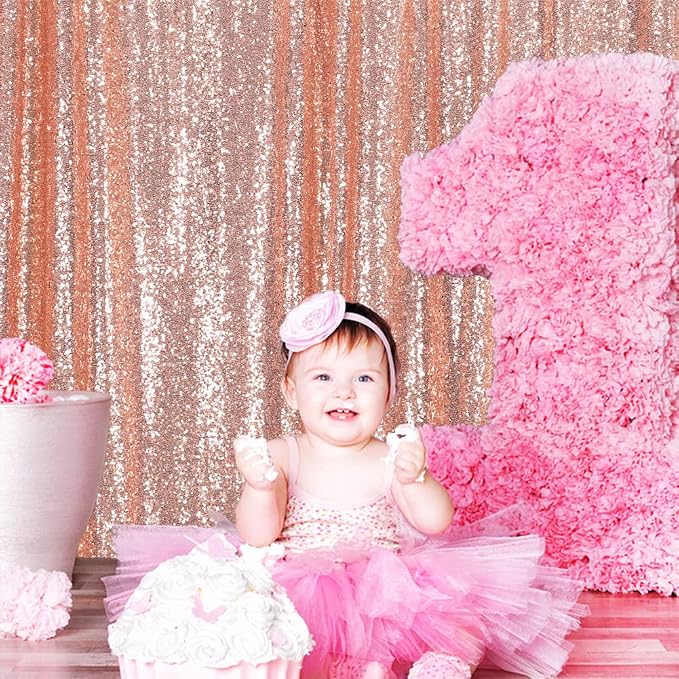 Eternal Beauty Rose Gold Sequin Backdrop Curtains, 2 Panels 4x8FT | 3mm Sparkle - Image 6