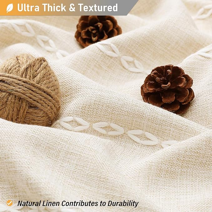 72x96 Extra Long Boho Linen Heavy Duty Shower Curtain Set, Cream/Beige | Extra - Image 2