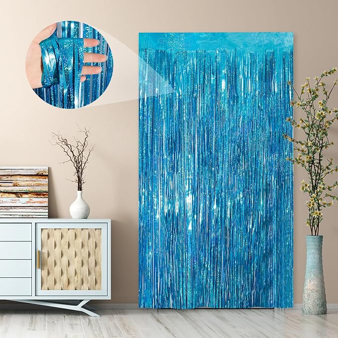 2Pack 3.3x8.3Ft Blue Foil Fringe Streamers Curtain Metallic Foil Tinsel Fringe - Image 7