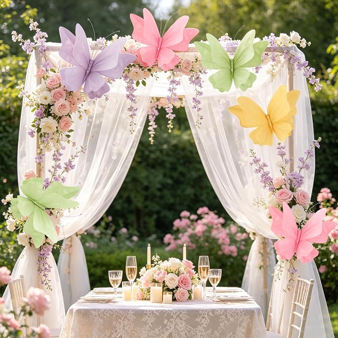 3D Hanging Butterfly Decorations Butterfly Party Decorations 4PCS Pastel Large - Image 6