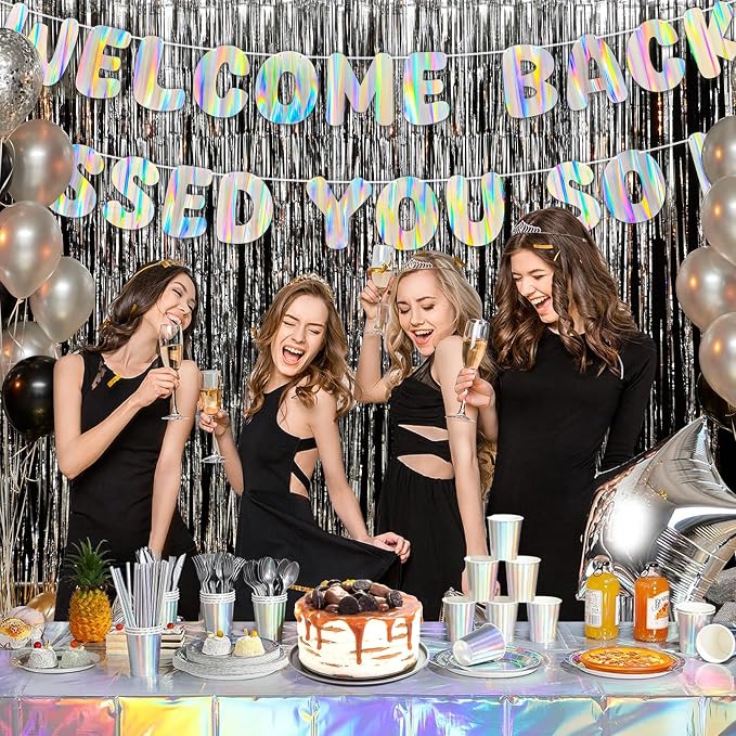 Iridescent Welcome Back We Missed You So Much Banner, Holographic Welcome Back - Image 7