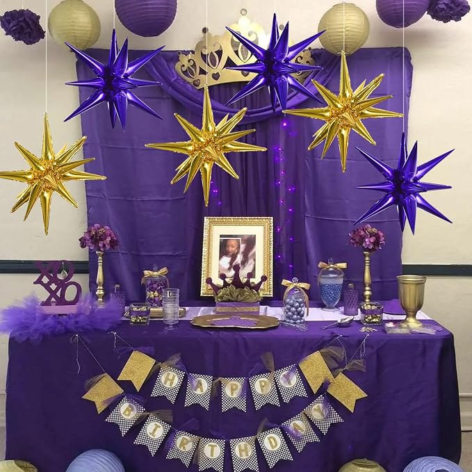 TONIFUL 8 Pcs Explosion Star Balloons Purple Gold Foil Balloon Party Decor | 22 - Image 6