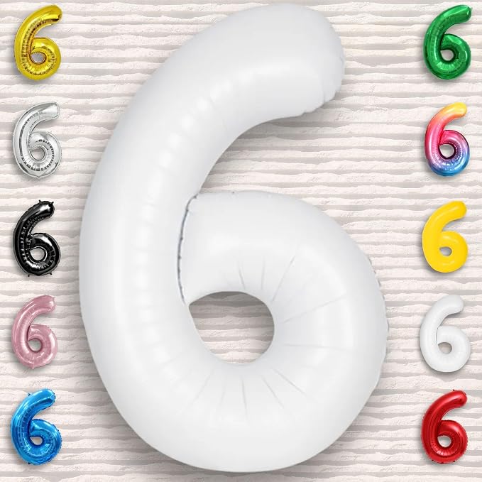 White Number Balloon 6 Mylar Foil Balloons 32 inch - Image 5