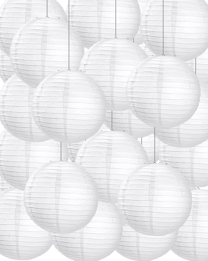 Treela 30 Pack White Chinese Japanese Paper Lanterns Decorative Hanging Round by Treela