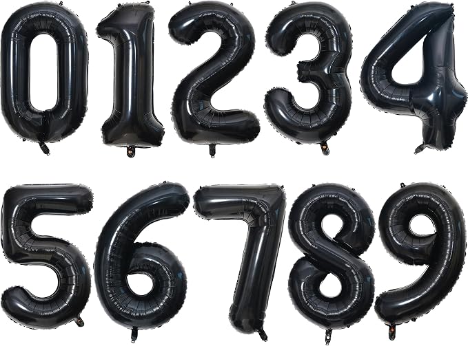 10 Pcs Number Balloons 32 Inch Black 0-9 Number Mylar Foil Balloons Black by Unknown