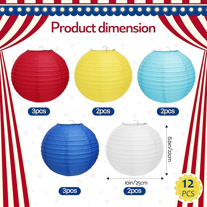 Qenk 12 Pcs Circus Paper Lanterns - Image 2