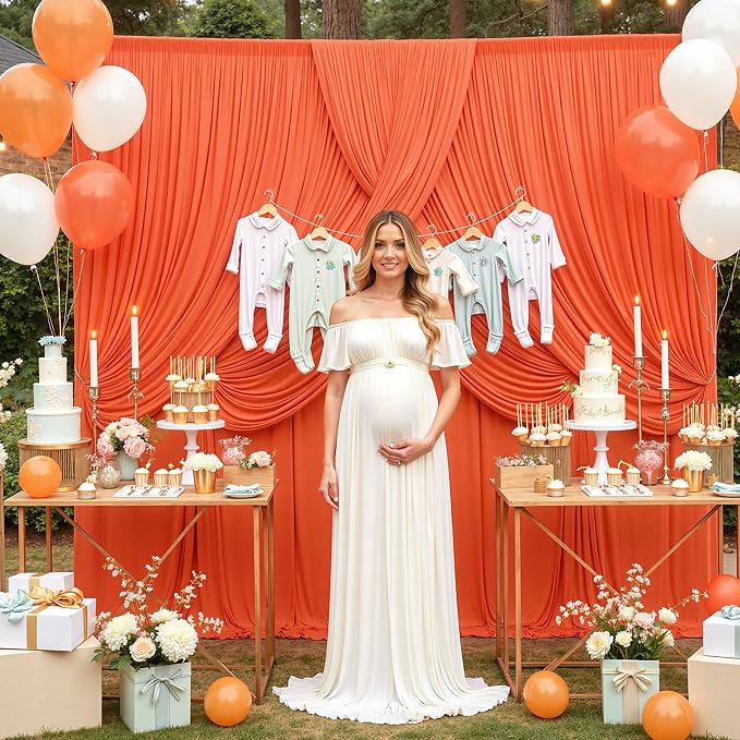 20 ft x 10 ft Wrinkle Free Orange Backdrop Curtain - Image 5