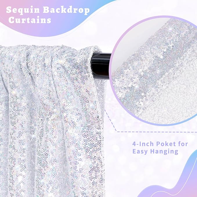 Laser Silver Sequin Backdrop Curtains 4 Pcs 2ftx8ft Glitter Fabric | Sparkly - Image 5