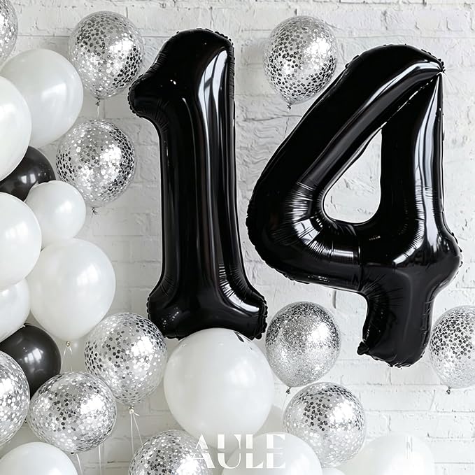 AULE 40 Inch Black Number Balloon 14 Foil 0-9 Birthday Big Numbers | Birthday - Image 2