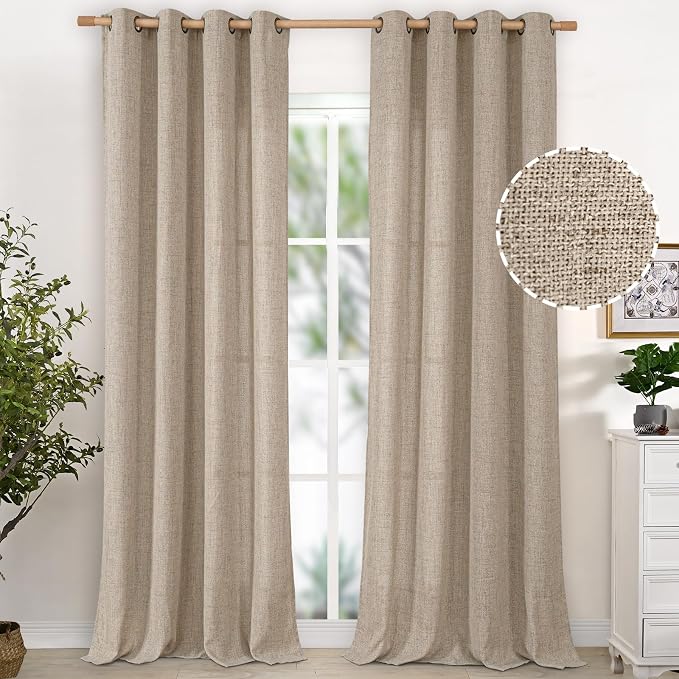 YoungsTex 90 Inches Long Linen Semi Sheer Curtains by YoungsTex