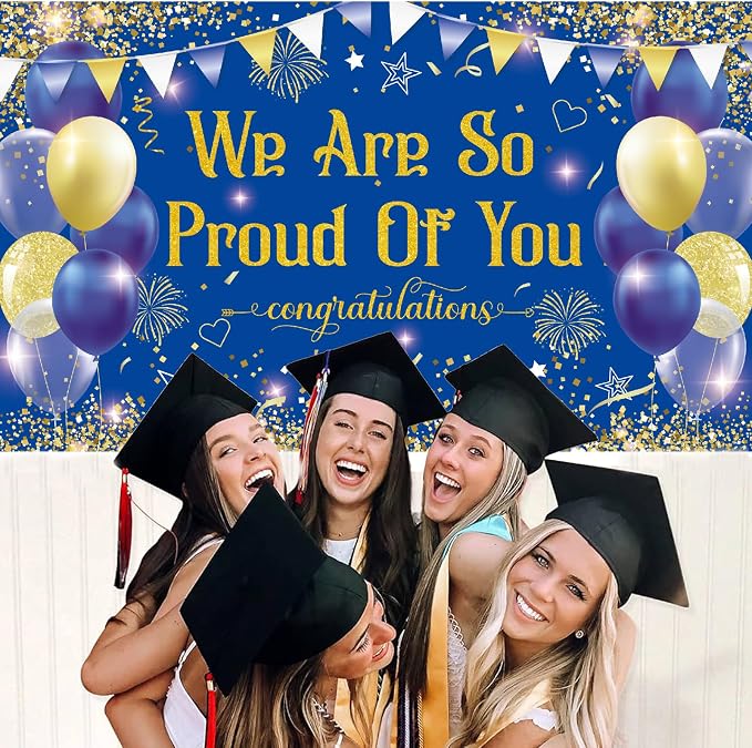 Blue Gold Congratulations We are So Proud of You Backdrop Banner Photography - Image 5