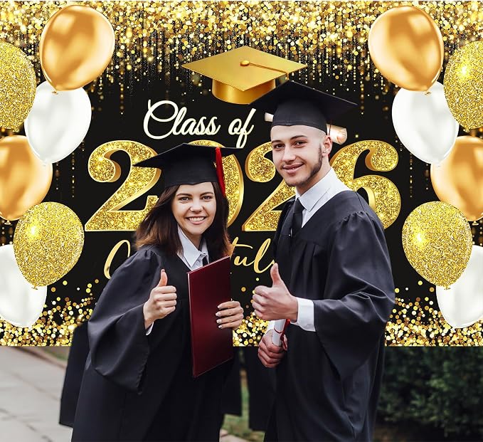 Gold Black Graduation Backdrop Decorations 2026 7x5ft Class of 2026 - Image 2