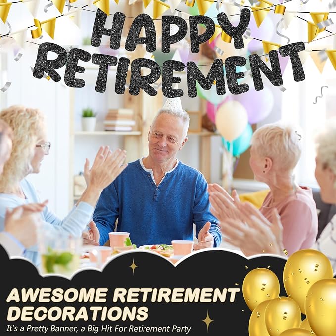 Fulmoon Pre Strung Happy Retirement Banner Glitter Retirement Sign Funny - Image 6