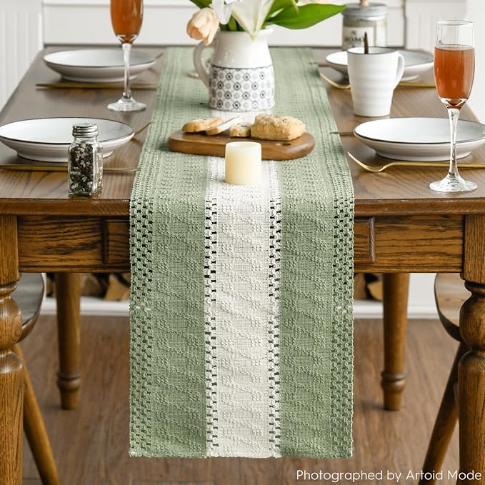 Artoid Mode Light Green Farmhouse Woven Table Runner 12x48 Inch | Seasonal - Image 2