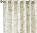 Green Vintage Floral Linen Curtains Farmhouse 50W X 63L 2 Panels | Elisa Series by Lazzzy
