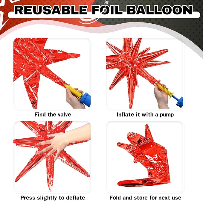 HILAVO 6PCS Star Balloons, 22Inch Black Red and Silver Star Balloon Foil - Image 8