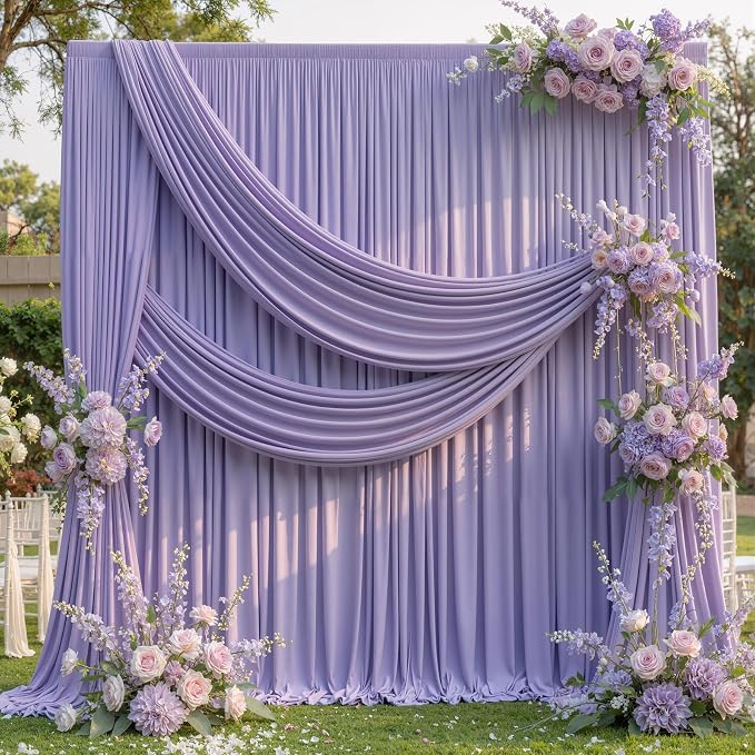 10x8 ft Wrinkle Free Lavender Light Purple Backdrop Curtain Drapes, Polyester by ENJOYYOURPARTY