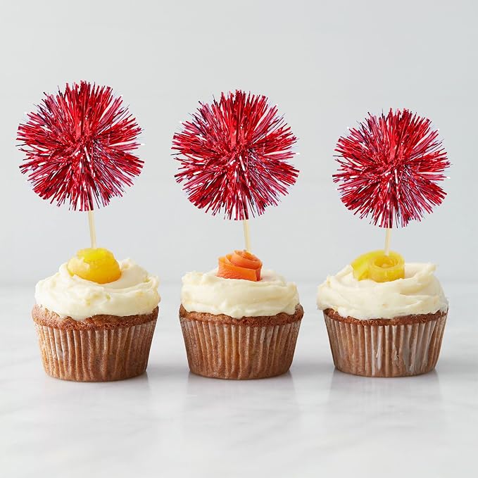 Gyufise 30Pcs Foil Firework Cupcake Toppers Sparkle Tinsel Cake Toppers Tinsel - Image 4