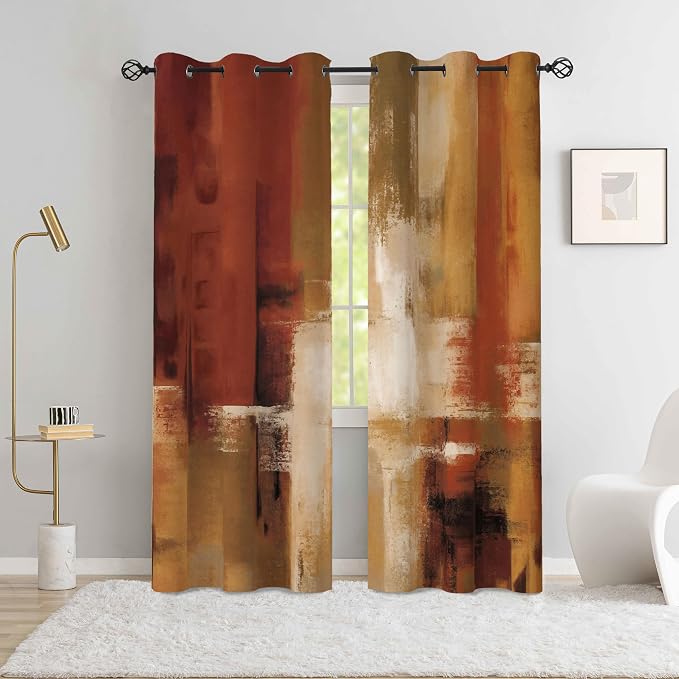 Asuexpect Burnt Orange Curtains 2 Panels Abstract Rust Curtain Room Darkening - Image 4