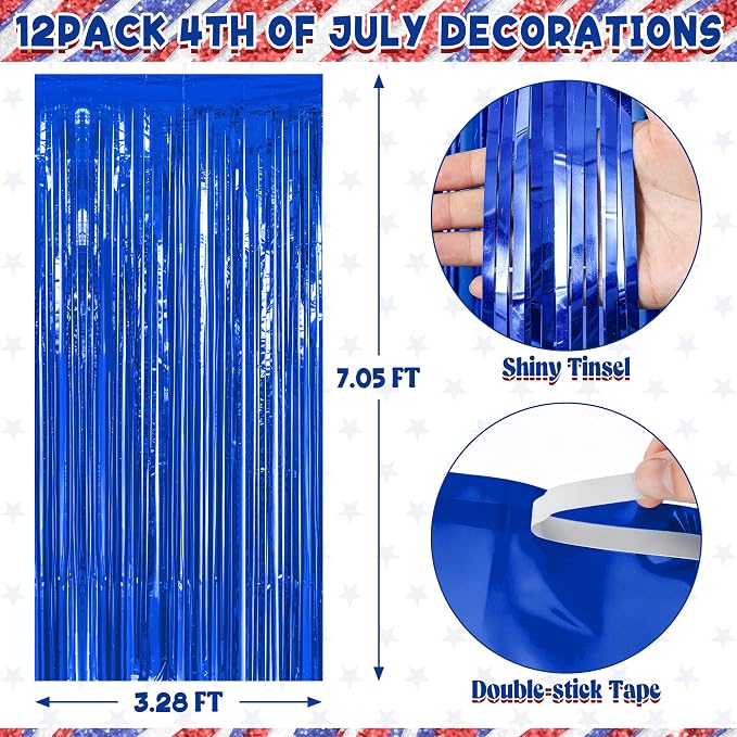ZATAYE 12 Pack Dark Blue Foil Curtain Streamer Decorations | Dark blue - Image 2