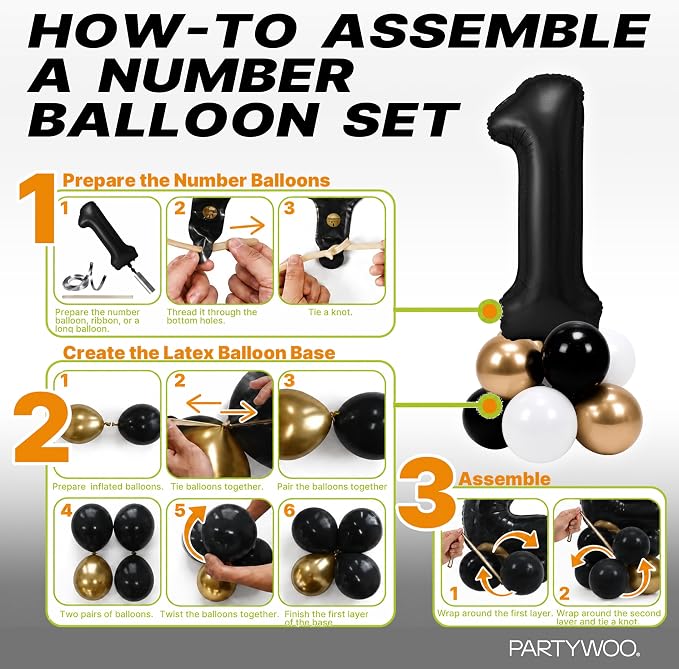 PartyWoo Number Balloons 40 Inch Black Number 18 Kit 33pcs - Image 7