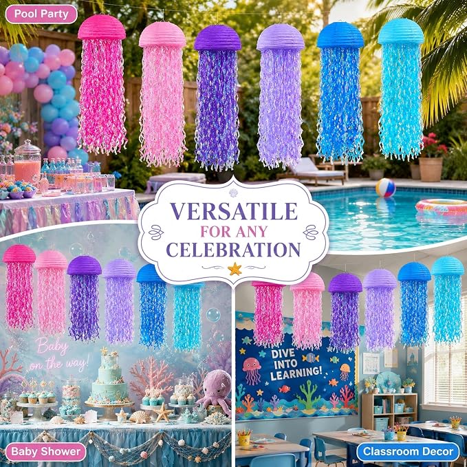 Jellyfish Paper Lanterns, Hanging Ocean-Themed Pool & Beach Classroom Accent - Image 4
