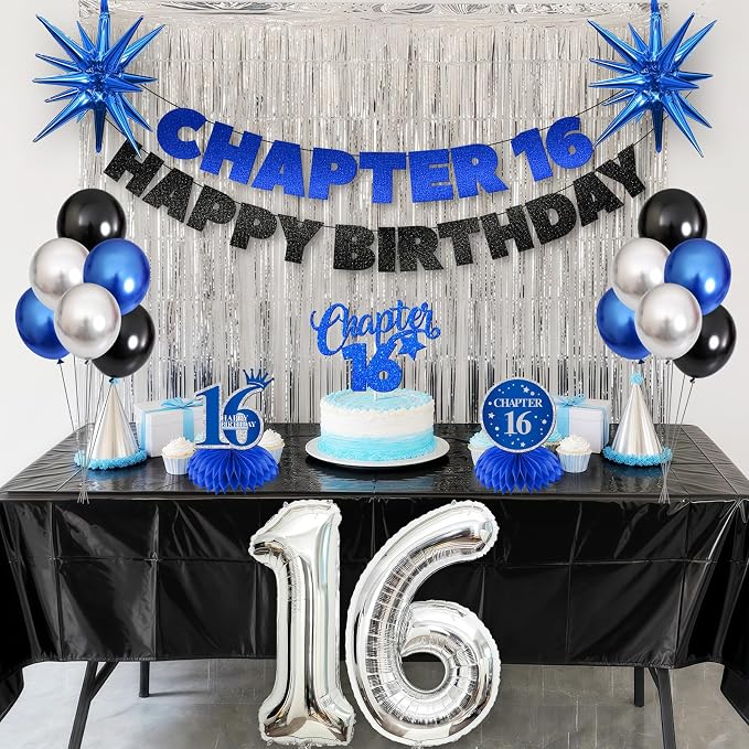 16th Birthday Decorations for Boys and Girls, Fringe Curtains, Tablecloth and - Image 3