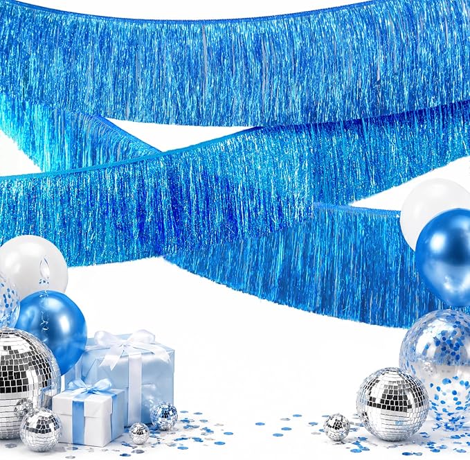 Denser Blue Fringe Banner Tinsel Tassel Garland Party Decor, 2 Pack | Shimmer by Rovplus