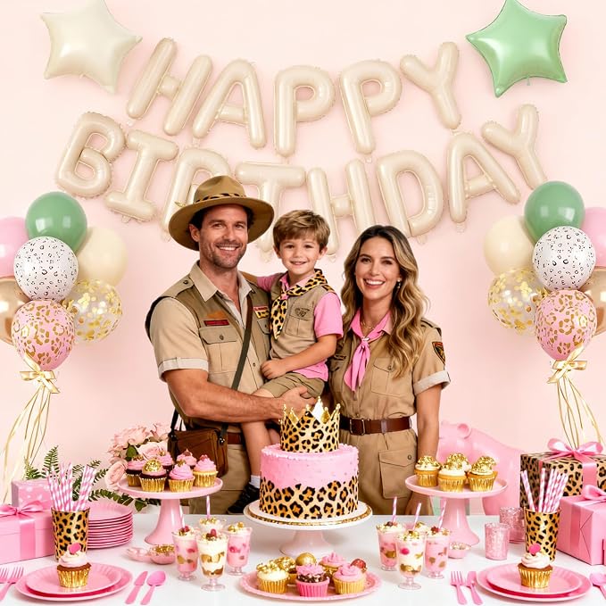 29PC Cream Pink Leopard Happy Birthday Balloon Banner, 16Inch 3D Aluminum - Image 7