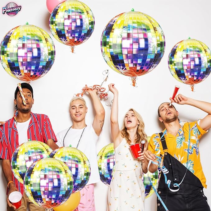 6pcs 22 Inch Multicolor Disco Ball Balloons, Rainbow Big Disco Balloons - Image 6