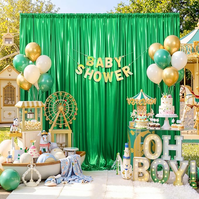 20x10ft Green Sequin Backdrop Curtains, Wrinkle Free Glitter Backdrop Drapes - Image 2