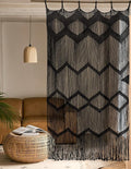 Macrame Curtain Handmade Black Boho Doorway window Divider 42"W*76"L | Soft by FLBER