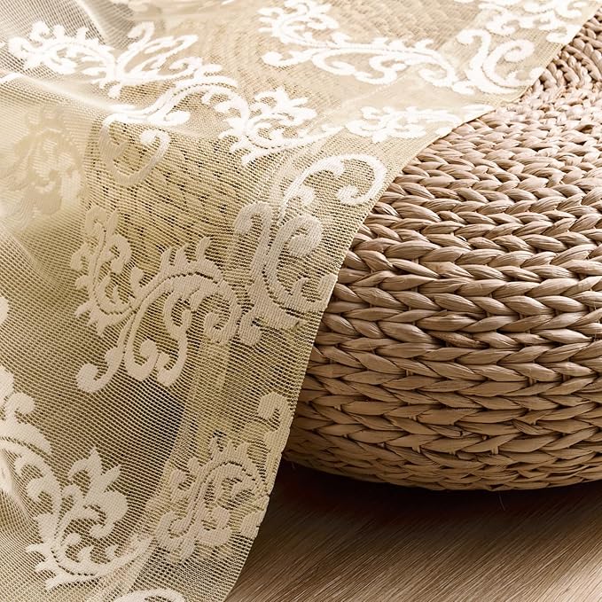 FOLKSIDE Beige Lace Curtains 72 Inch Length 2 Panels Set Victorian Floral Sheer - Image 7