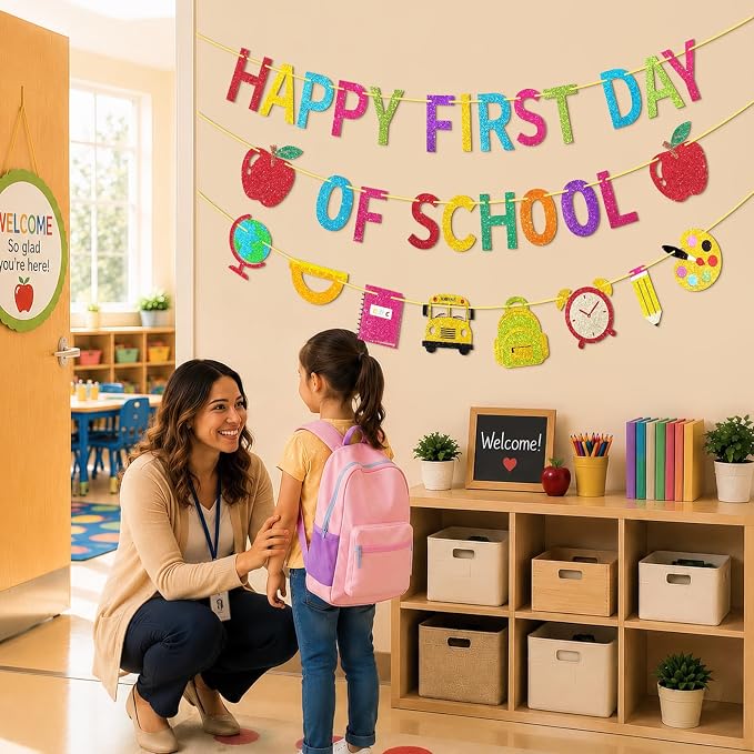 Happy First Day of School Banner, First Day of School Decorations | Pre-Strung - Image 3