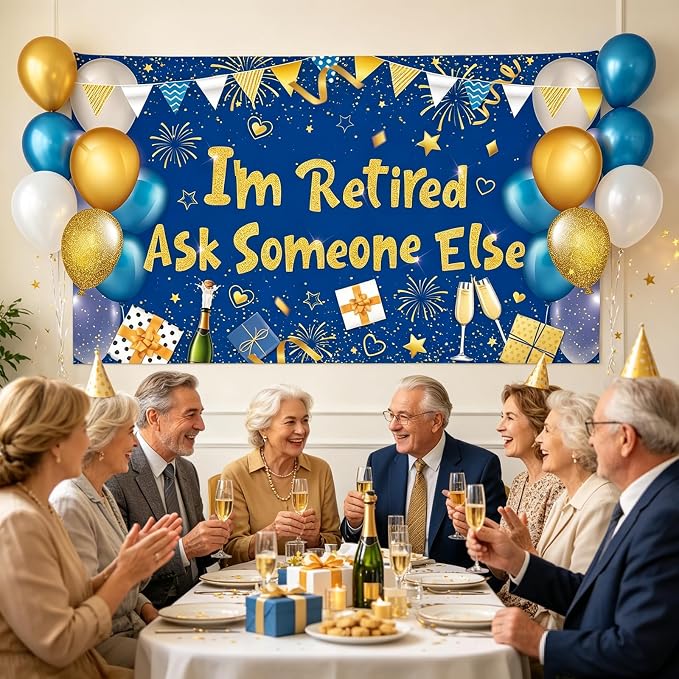 Blue Gold I'm Retired Ask Someone Else Backdrop Banner Photography Background - Image 3