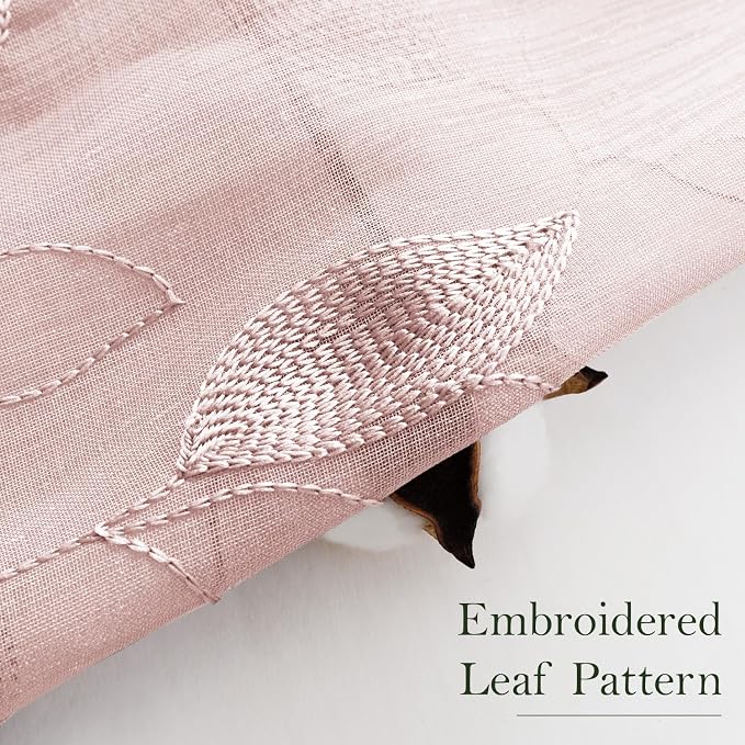 HOMEIDEAS Blush Pink Floral Sheer Curtains 96 Inches Long 2 Panels Embroidered - Image 3