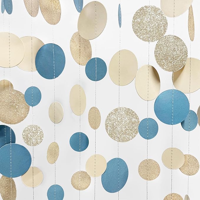 Champagne Gold Dusty Blue Beige Circle Dot Garland Hanging Paper Polka Dot by pinkblume