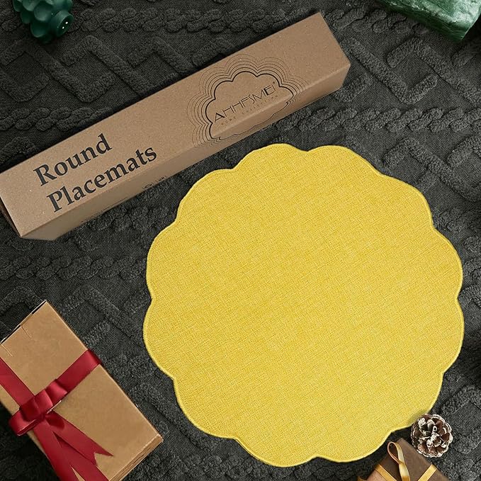 AHHFSMEI Round Faux Linen Placemats Set of 4 Heat Resistant Non-Slip Stain - Image 5