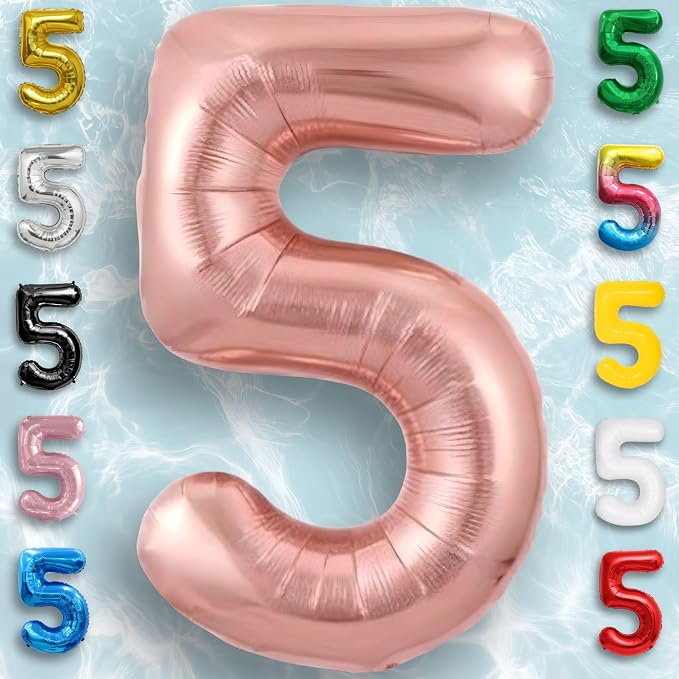Rose Gold Number Balloon 5 Mylar Foil Balloons 40 inch - Image 3