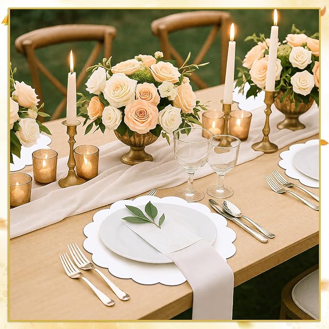 60 Pcs White Paper Placemats, 13.5 Inch Disposable Scalloped Table Mats | Thick - Image 5