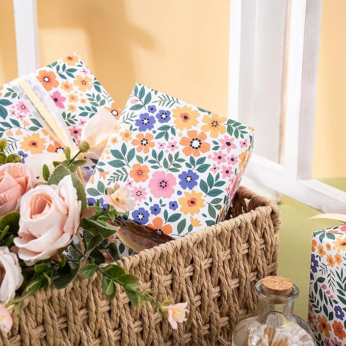 WRAPAHOLIC Kraft Floral Wrapping Paper Roll - Mini Roll - 17 Inch x 16.5 Feet - Ditsy Flower Wrapping Paper, Perfect for Wedding, Birthday, Bridal Shower, Tea Party