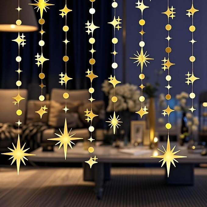 Glitter Gold Star Circle Dot Garland 30 Feet Twinkle Gold Star Circle Dot by Yilzo