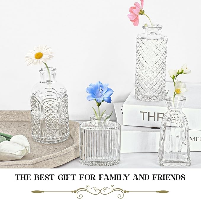 Set of 24 Glass Bud Vase Set, Small Vintage Clear Flower Vase Centerpieces for Table Bulk Cute Rustic Style Mini Vase for Home Decor Wedding Baby Shower Birthday Party