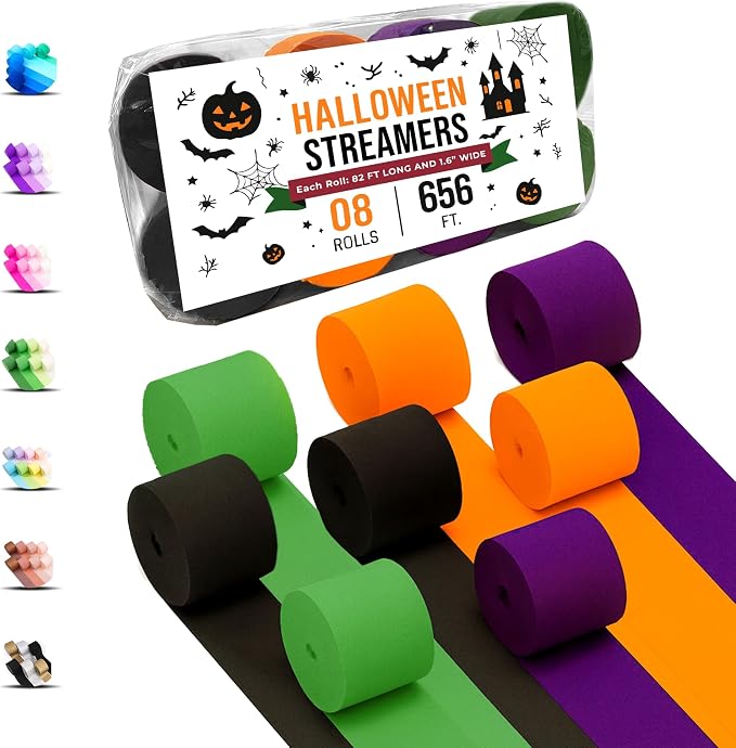 8 Halloween Streamers, 656ft Pack of Crepe Paper Party Decorations | Each roll by CaptainD%C3%A9cor