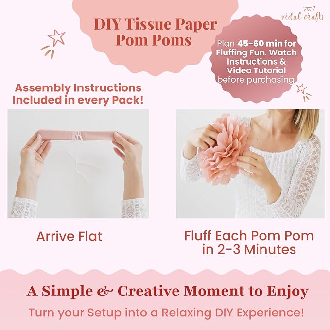 Vidal Crafts 20-Piece Boho Tissue Paper Pom Poms - Image 4