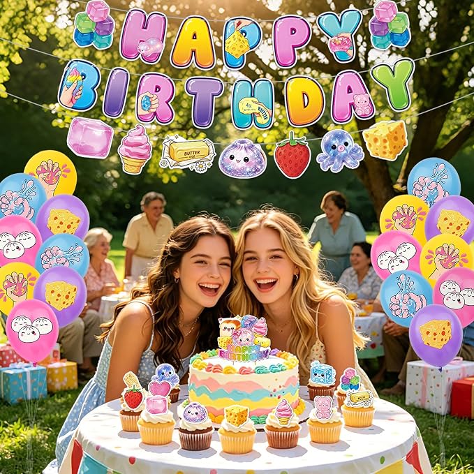 32Pcs Squishy Birthday Decorations, Includes Banner Balloons & Cake Topper | - Image 3