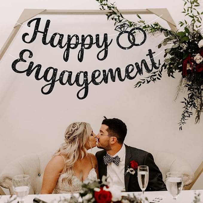 BEISHIDA Glitter Happy Engagement Banner-No DIY, Engagement Party Decorations - Image 4