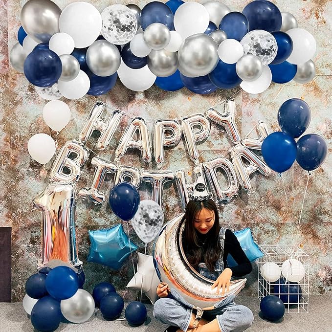 124pcs Blue Silver White Balloons Garland Arch Kit 5/10/12/18 Inch Royal Navy - Image 5